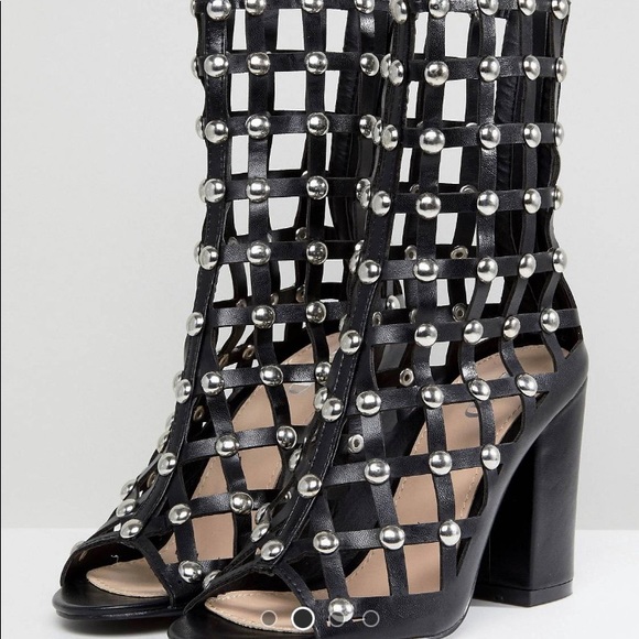 $80 ASOS Black Caged Silver Studded Sandals 9 - Picture 2 of 6